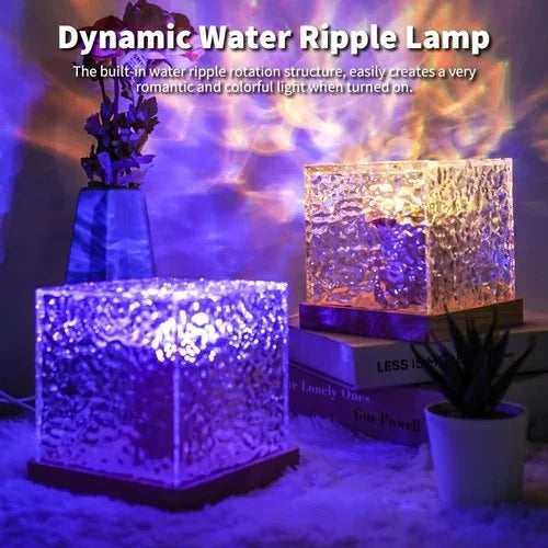 Ocean Wave Projector Lamp 3D Water Wave Effect Romantic LED Night Light Remote Control USB Crystal Table Lamp for Home Decor, Bedroom & Gift, Multicolor Light (Cube Shape)