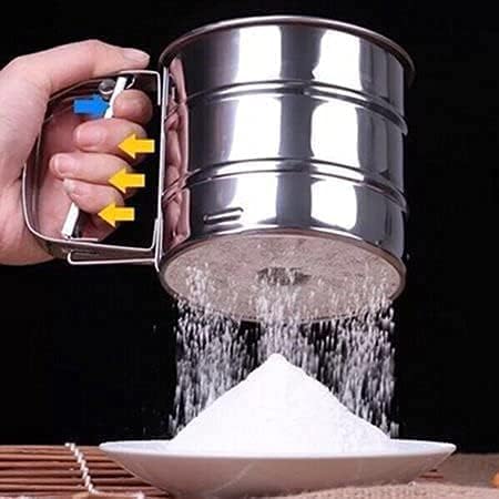 Flour Sifter/Atta chhani Hand Press Design Stainless Steel Flour Sifter Corrosion Resistant Large Capacity Flour Sieve Cup for Sugar Flour (1)