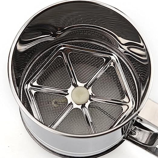 Flour Sifter/Atta chhani Hand Press Design Stainless Steel Flour Sifter Corrosion Resistant Large Capacity Flour Sieve Cup for Sugar Flour (1)