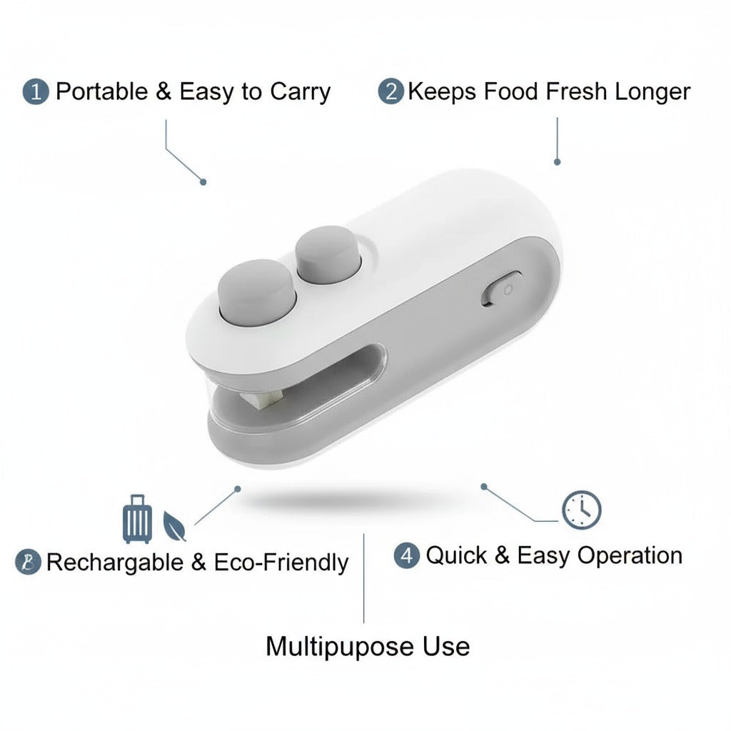 Portable Food Storage Heat Sealer | Rechargeable Mini Bag Resealing Machine | Travel-Friendly & Durable Kitchen Tool || Rechargeable Mini Portable Sealing Machine | Food Storage Bag Resealer | Handy Kitchen Tool | USB Charging heat sealer