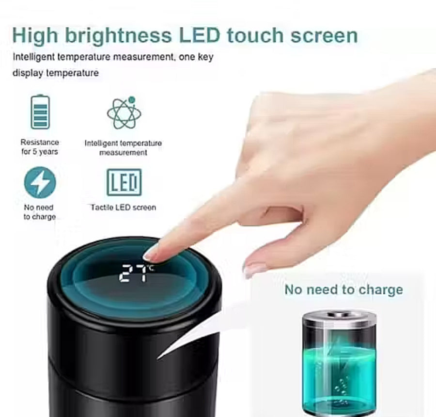 Water Bottle LED Temperature 500 ml Flask | 500 ML | Pack of, 1 | (Black)